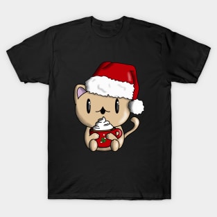 Christmas Cat Cocoa Chocolate Cute Winter Santa Manga Glühwein T-Shirt